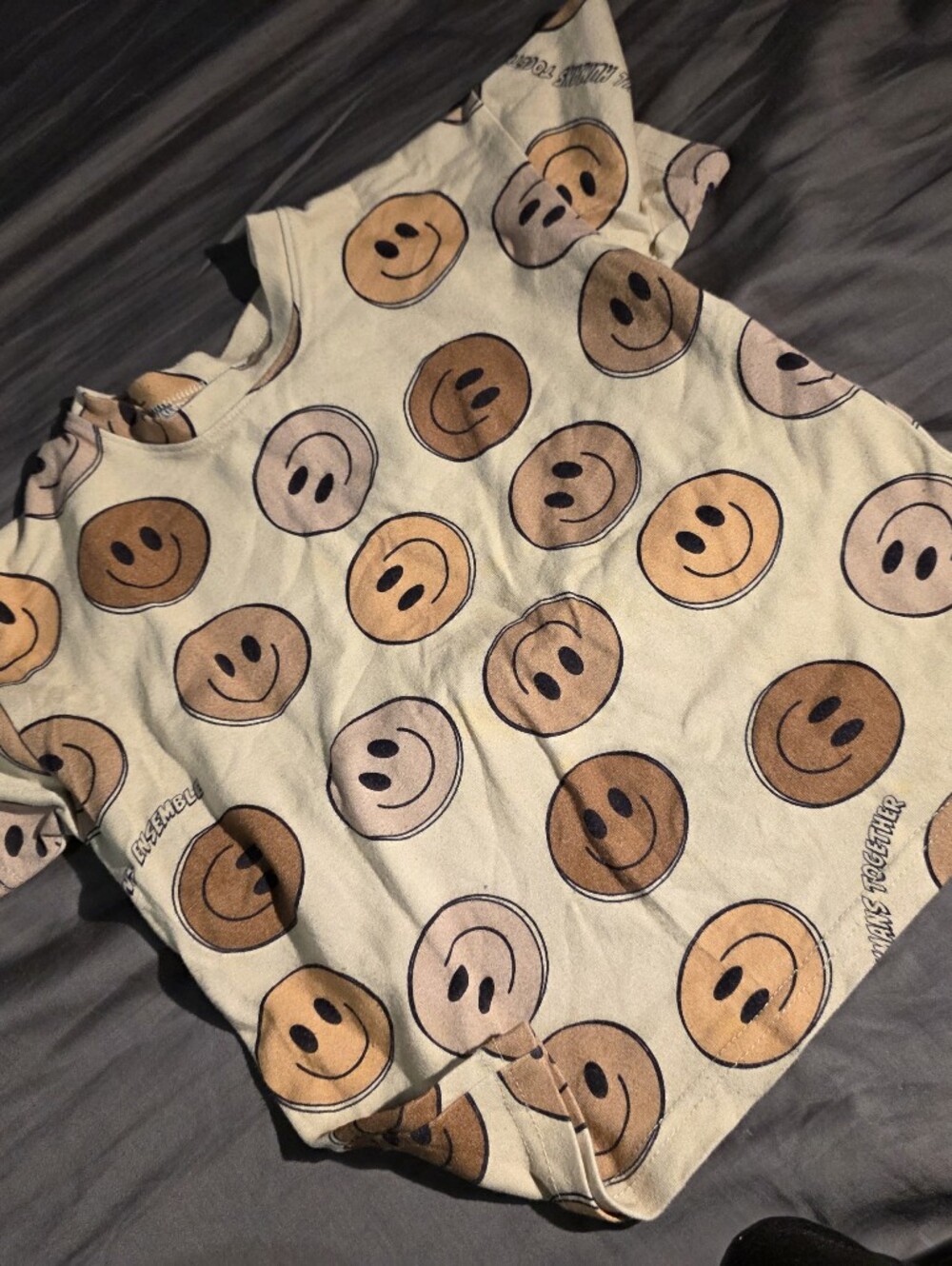 Kids Short Sleeve Smiley Face Tee - Beige Multi